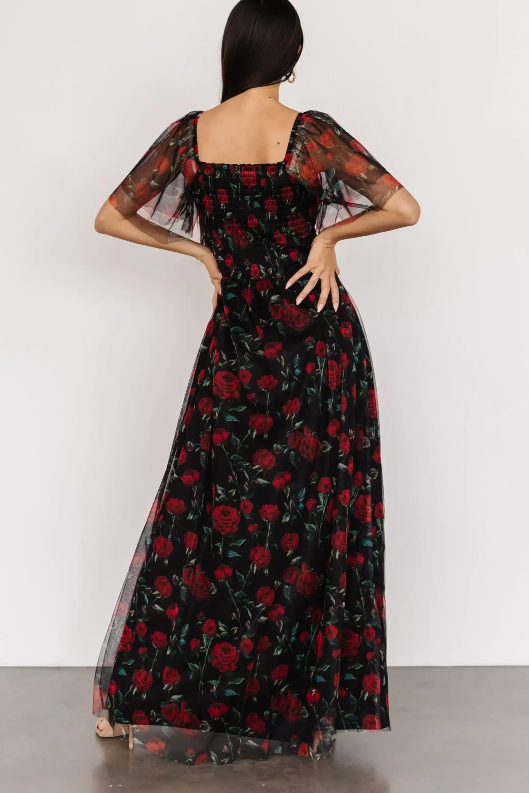 New Baltic Born Cassandra Tulle Maxi Dress | Black + Red Rose