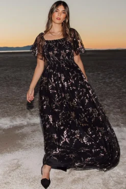 Hot Baltic Born Cassandra Tulle Maxi Dress | Metallic Black