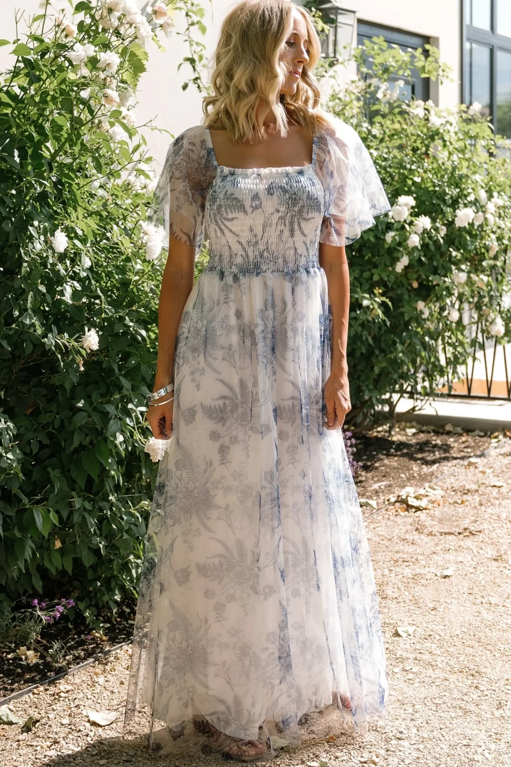 Fashion Baltic Born Cassandra Tulle Maxi Dress | Blue + White Floral