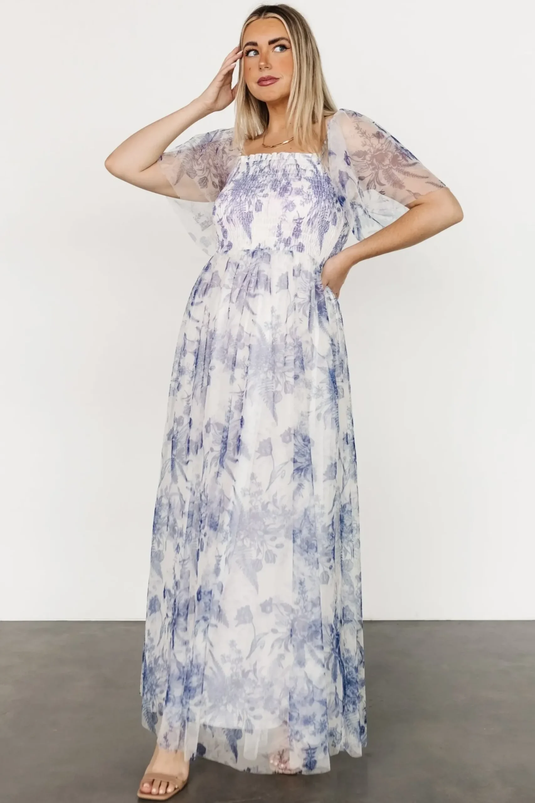 Fashion Baltic Born Cassandra Tulle Maxi Dress | Blue + White Floral