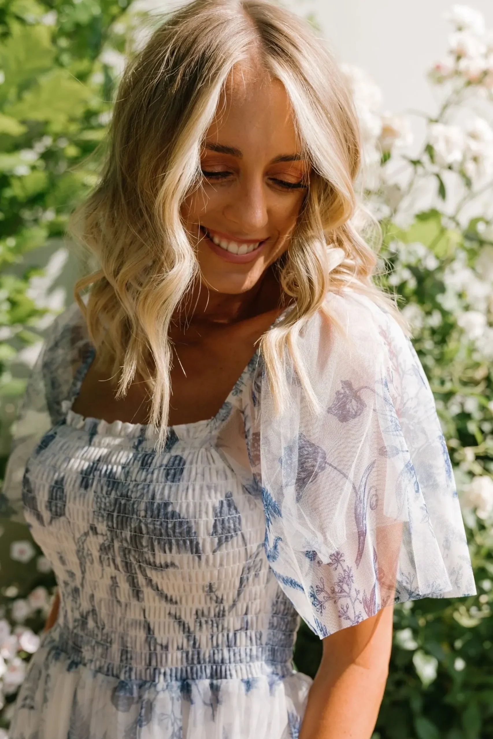 Fashion Baltic Born Cassandra Tulle Maxi Dress | Blue + White Floral