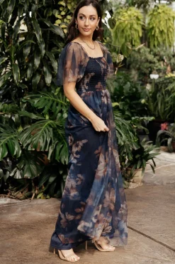 Clearance Baltic Born Cassandra Tulle Maxi Dress | Dark Blue Floral