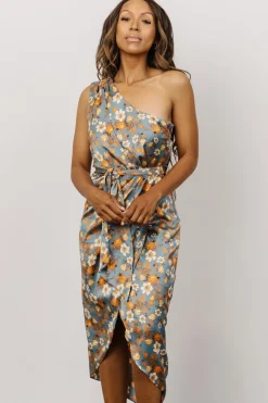 Online Baltic Born Celia One Shoulder Midi Dress | Blue Floral