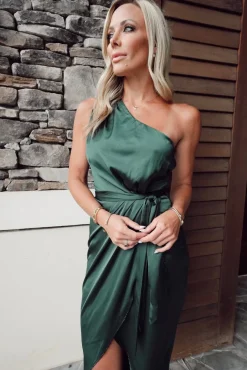 Hot Baltic Born Celia One Shoulder Midi Dress | Dark Green