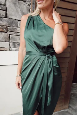 Hot Baltic Born Celia One Shoulder Midi Dress | Dark Green