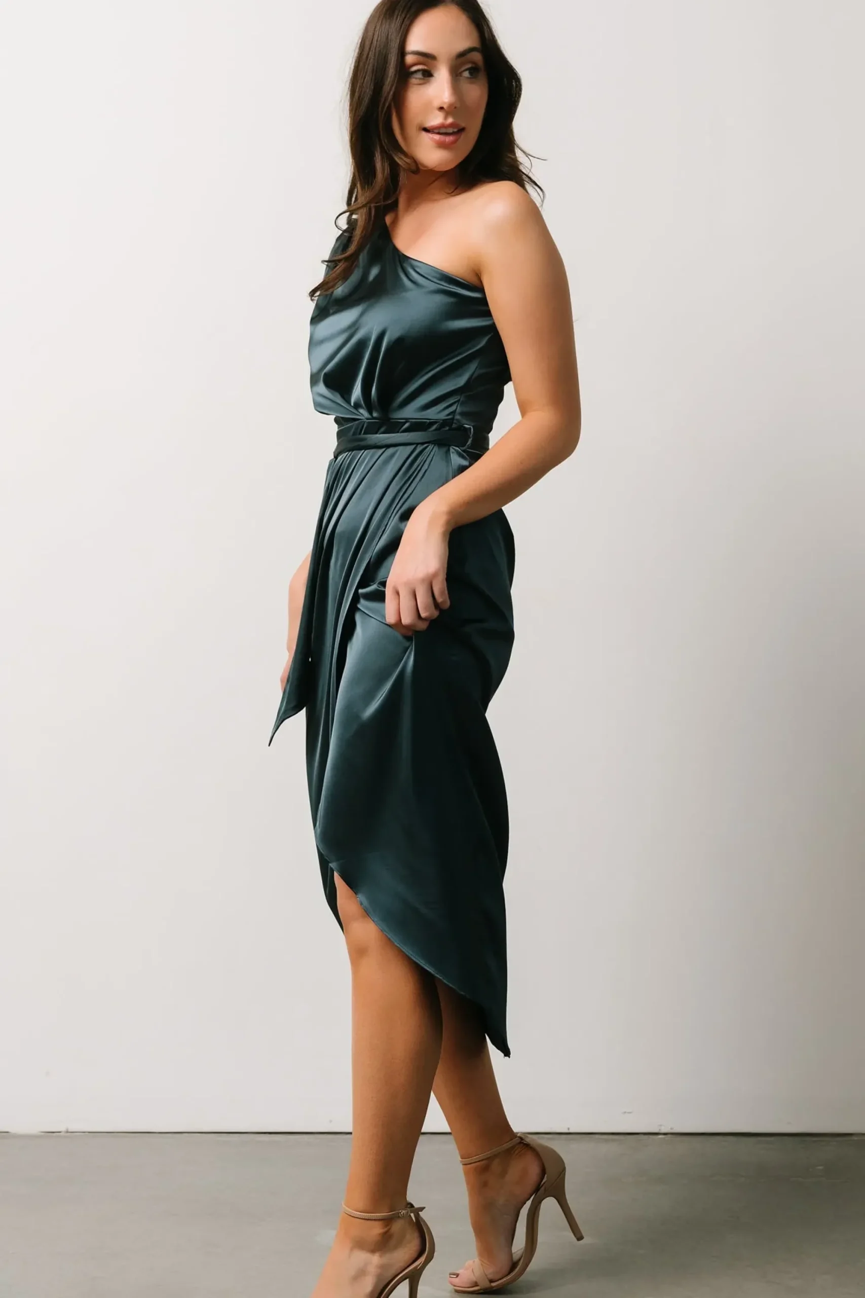 New Baltic Born Celia One Shoulder Midi Dress | Midnight
