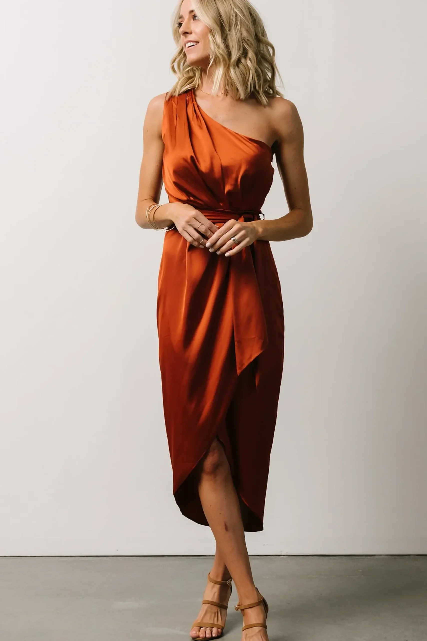 Fashion Baltic Born Celia One Shoulder Midi Dress | Rust