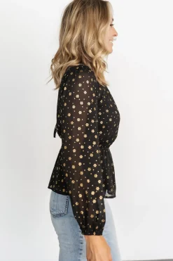 Best Baltic Born Chandra Peplum Top | Black + Gold
