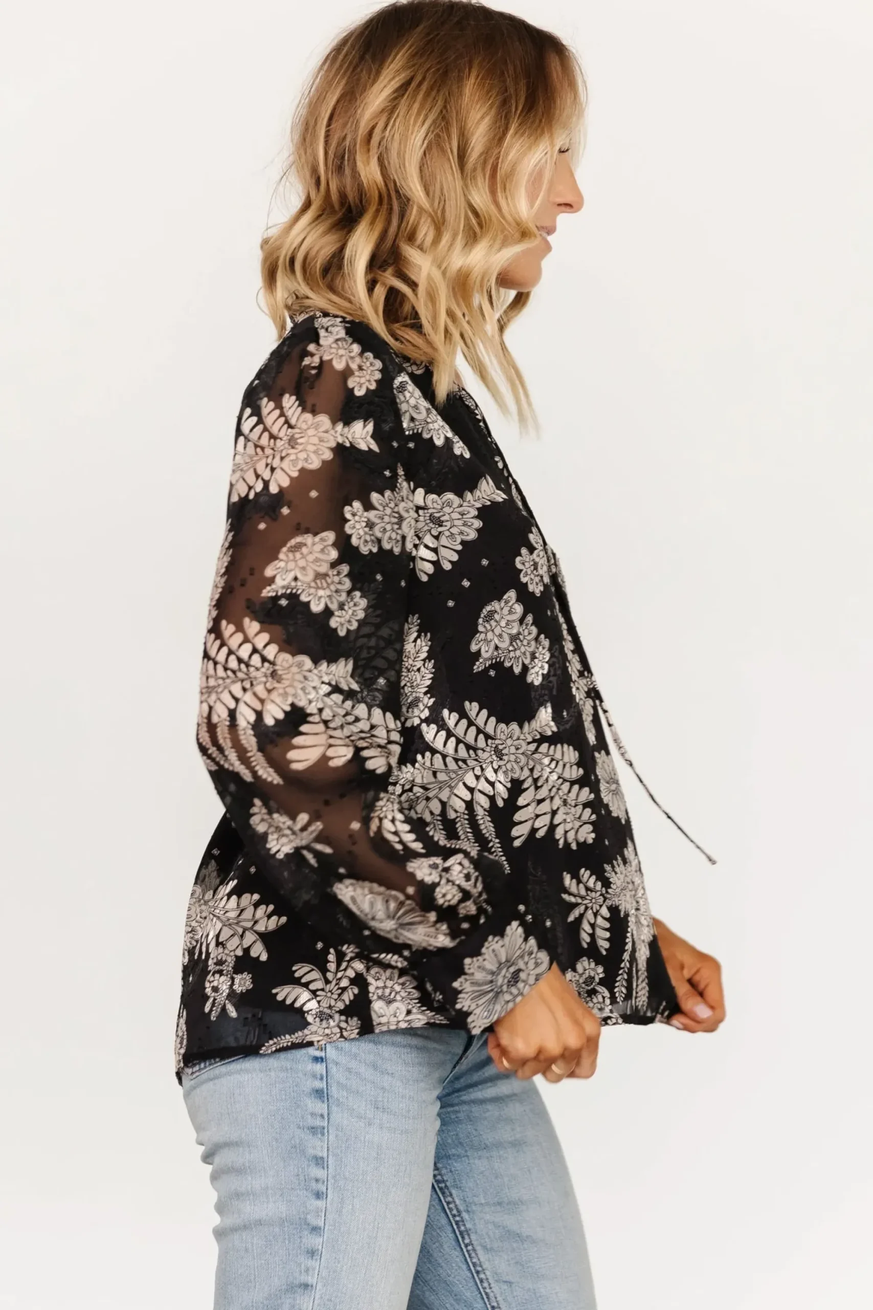 Sale Baltic Born Charlotte Tie Blouse | Black + Cream