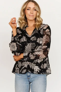 Sale Baltic Born Charlotte Tie Blouse | Black + Cream