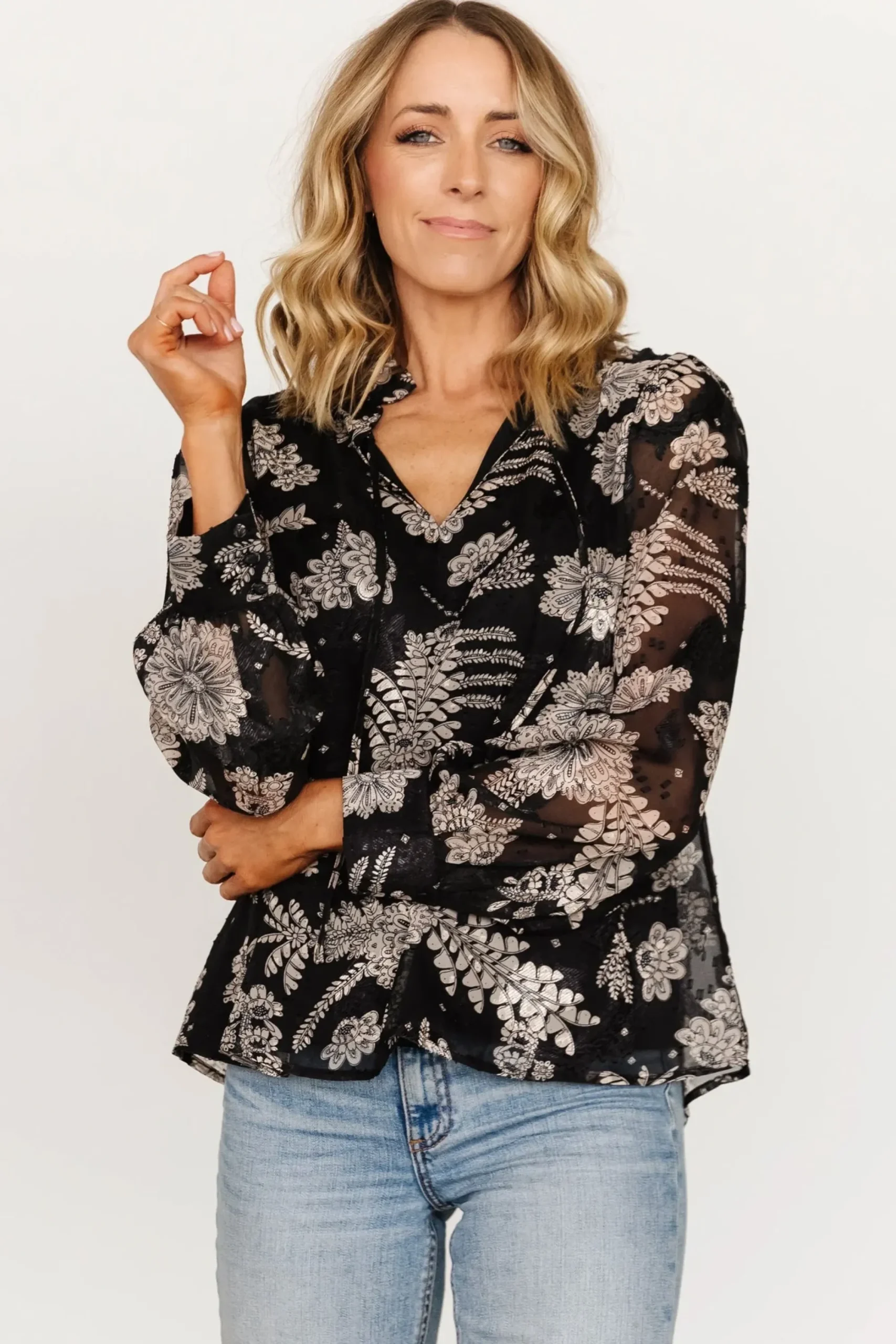 Sale Baltic Born Charlotte Tie Blouse | Black + Cream