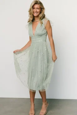 New Baltic Born Chiara Shimmer Midi Dress | Sage + Silver