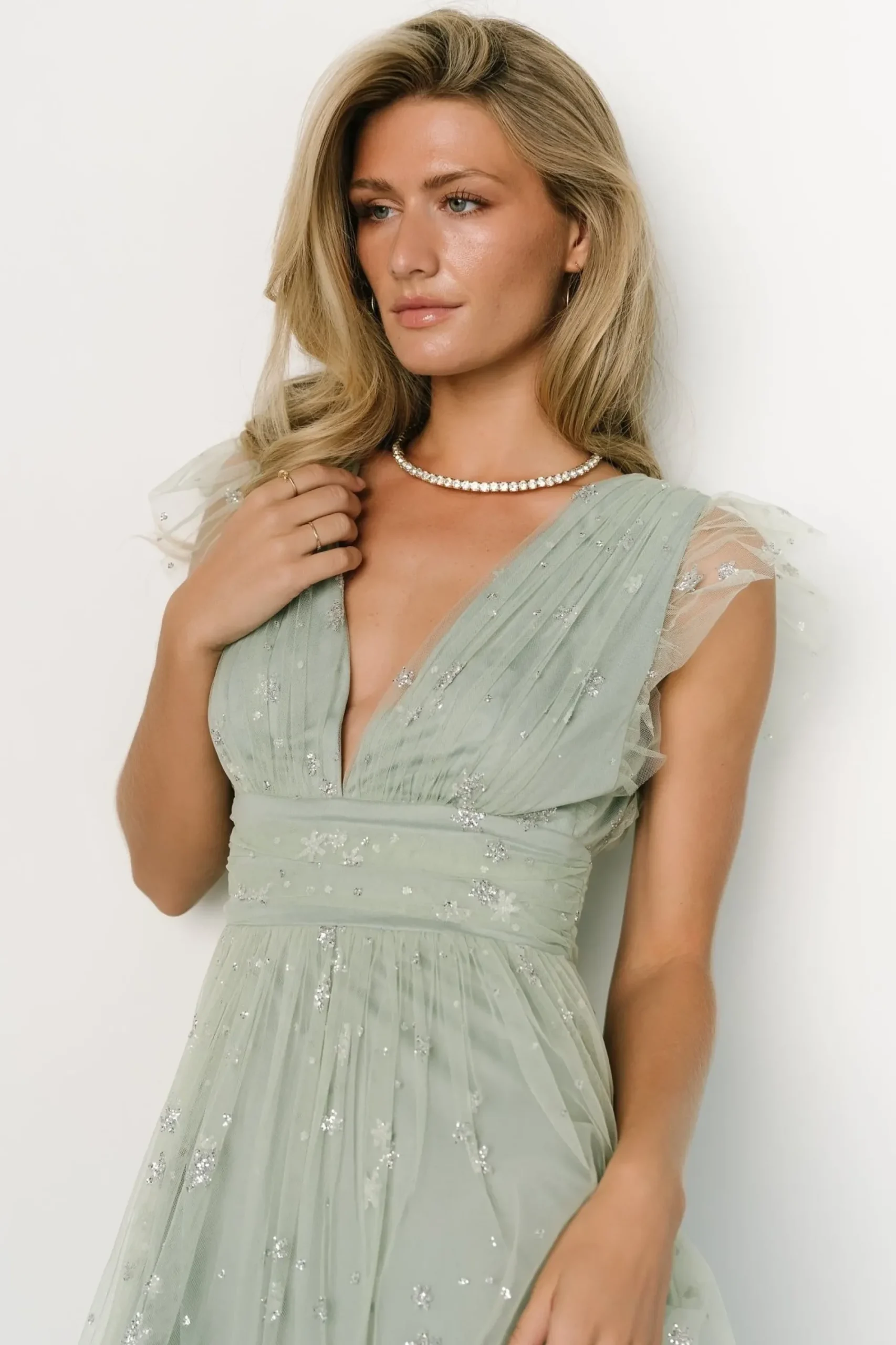 New Baltic Born Chiara Shimmer Midi Dress | Sage + Silver