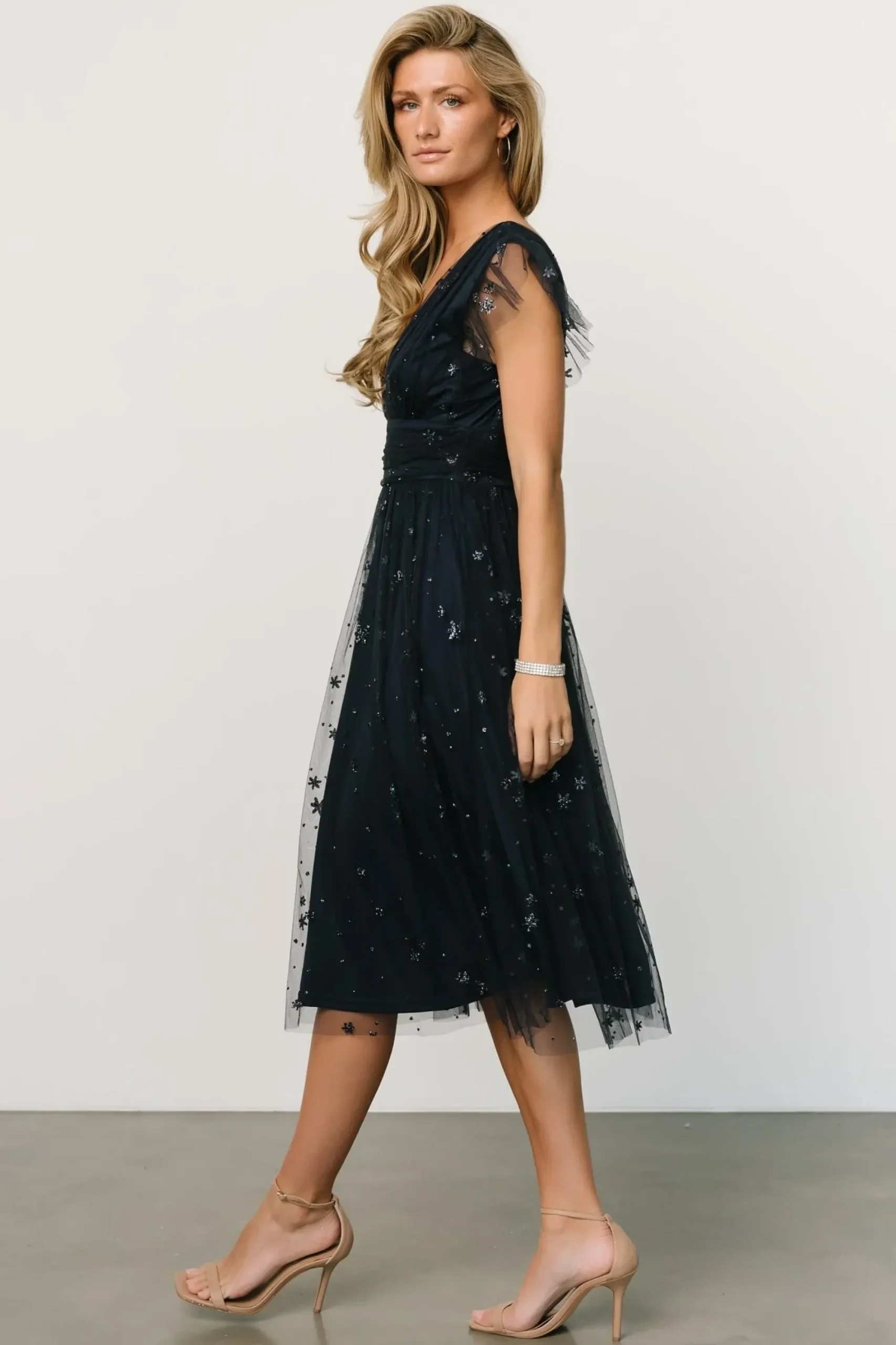 New Baltic Born Chiara Shimmer Midi Dress | Navy