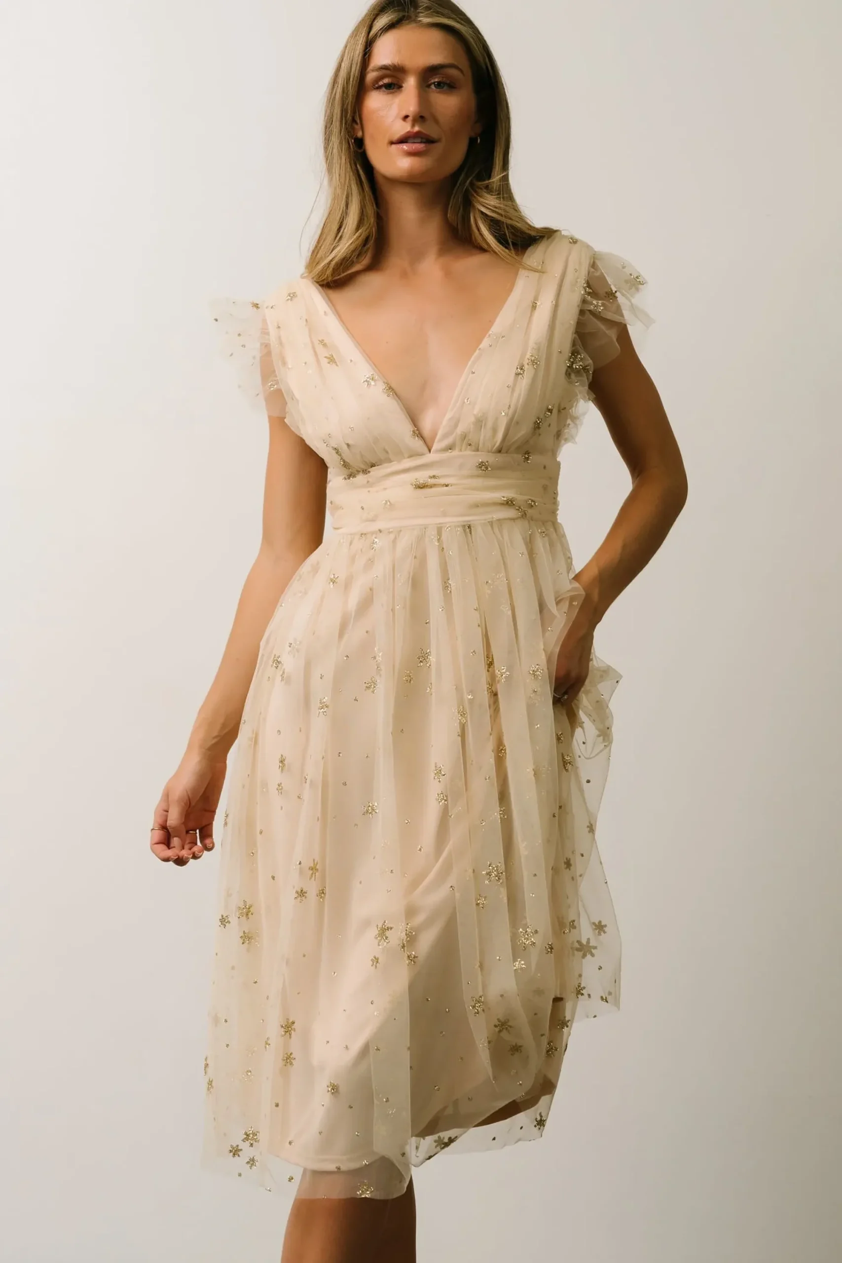 Fashion Baltic Born Chiara Shimmer Midi Dress | Gold