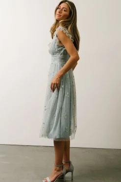 Outlet Baltic Born Chiara Shimmer Midi Dress | Dusty Blue + Silver