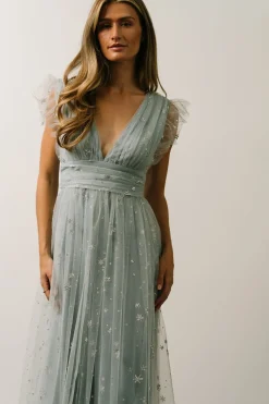 Outlet Baltic Born Chiara Shimmer Midi Dress | Dusty Blue + Silver