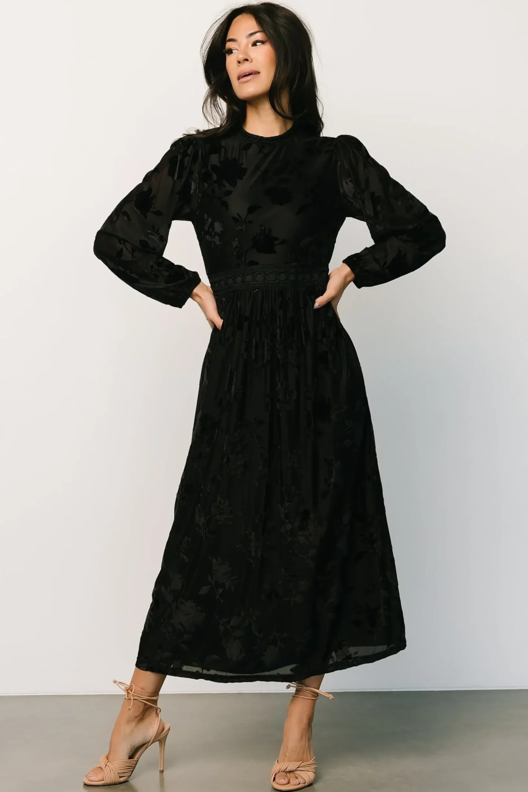 Best Baltic Born Christine Velvet Embossed Midi Dress | Black