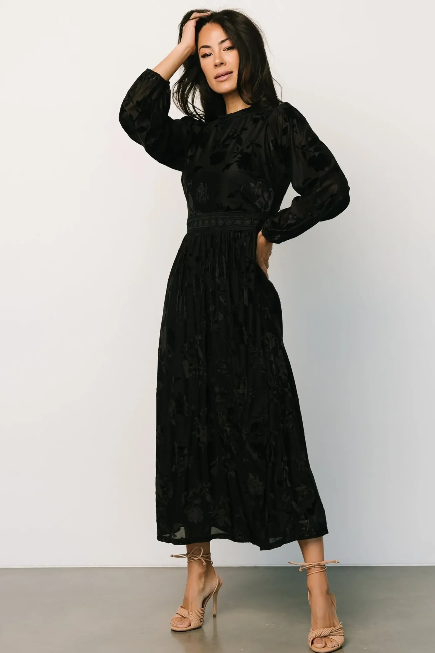 Best Baltic Born Christine Velvet Embossed Midi Dress | Black