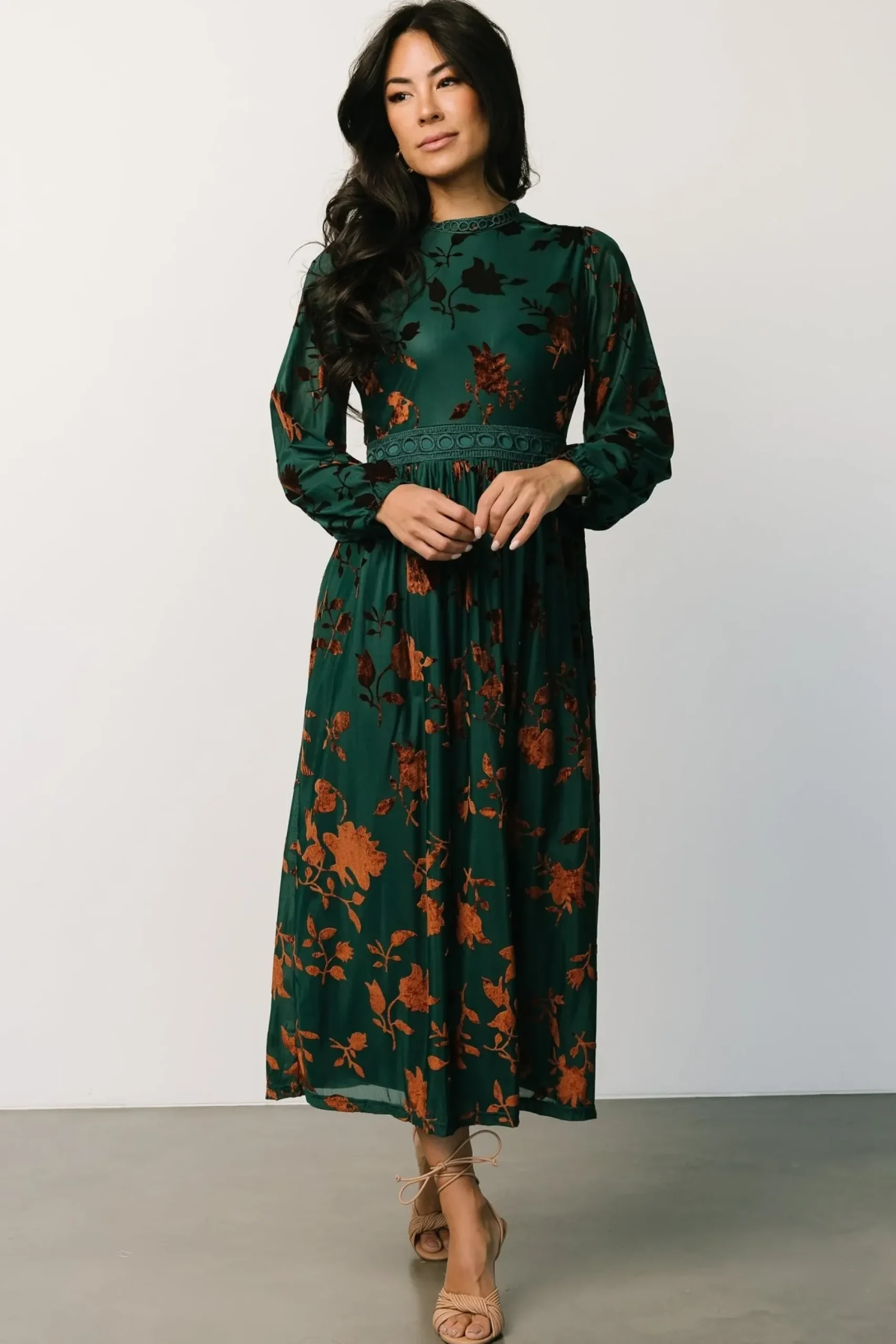 Discount Baltic Born Christine Velvet Embossed Midi Dress | Jade