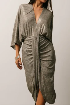 Clearance Baltic Born Ciara Ruched Midi Dress | Silver Metallic