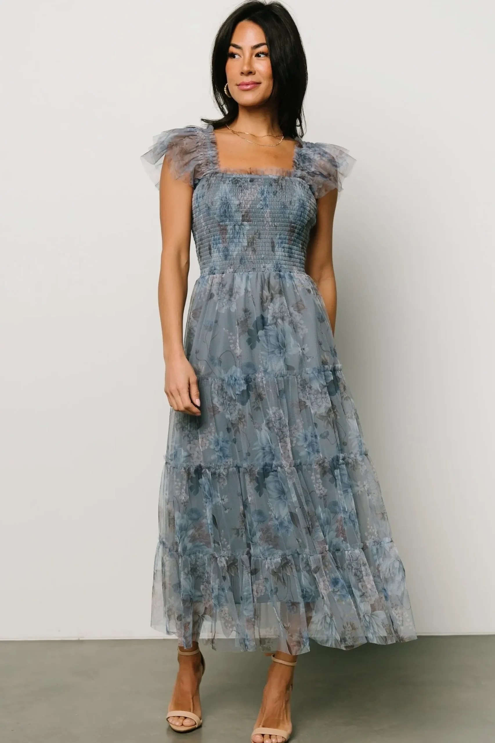 Discount Baltic Born Clementine Tulle Midi Dress | Dusty Blue Floral