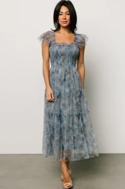 Discount Baltic Born Clementine Tulle Midi Dress | Dusty Blue Floral