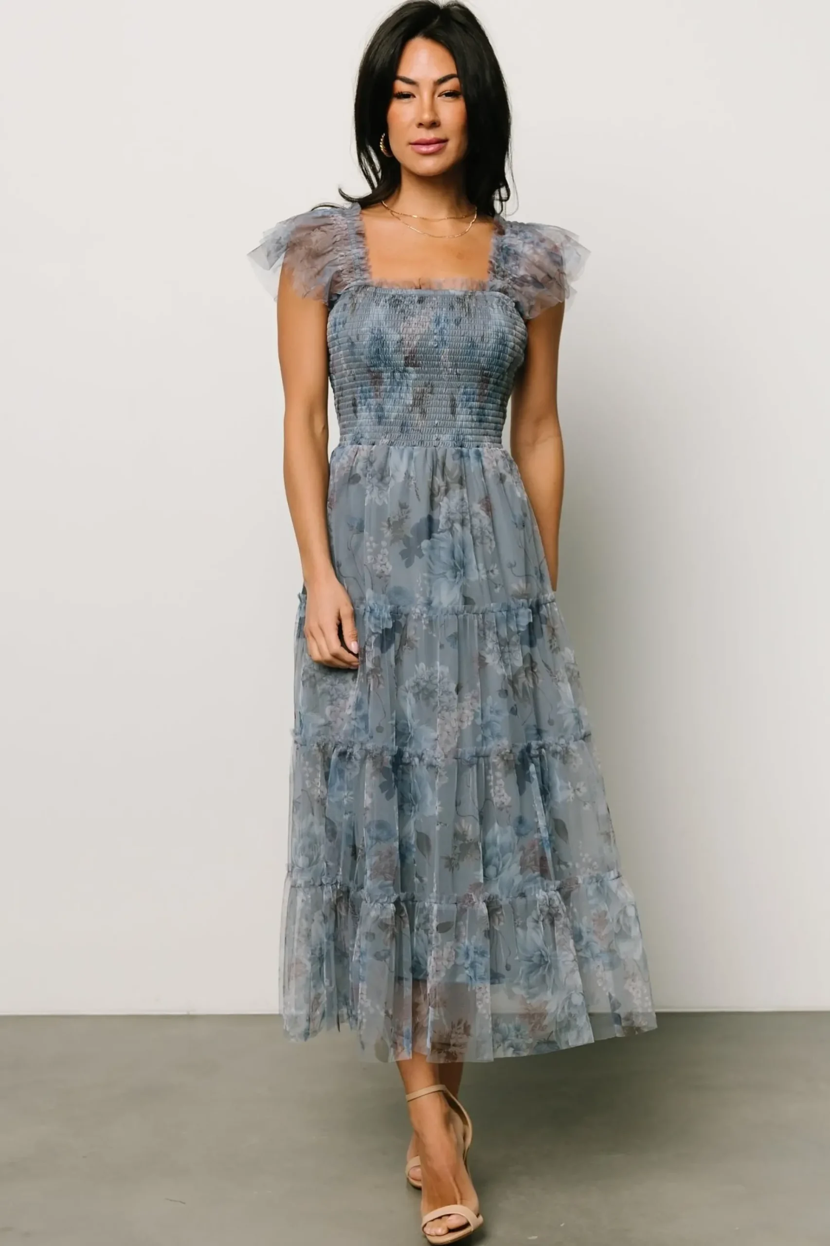 Discount Baltic Born Clementine Tulle Midi Dress | Dusty Blue Floral