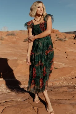 Fashion Baltic Born Clementine Tulle Midi Dress | Dark Green Floral