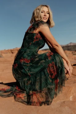 Fashion Baltic Born Clementine Tulle Midi Dress | Dark Green Floral