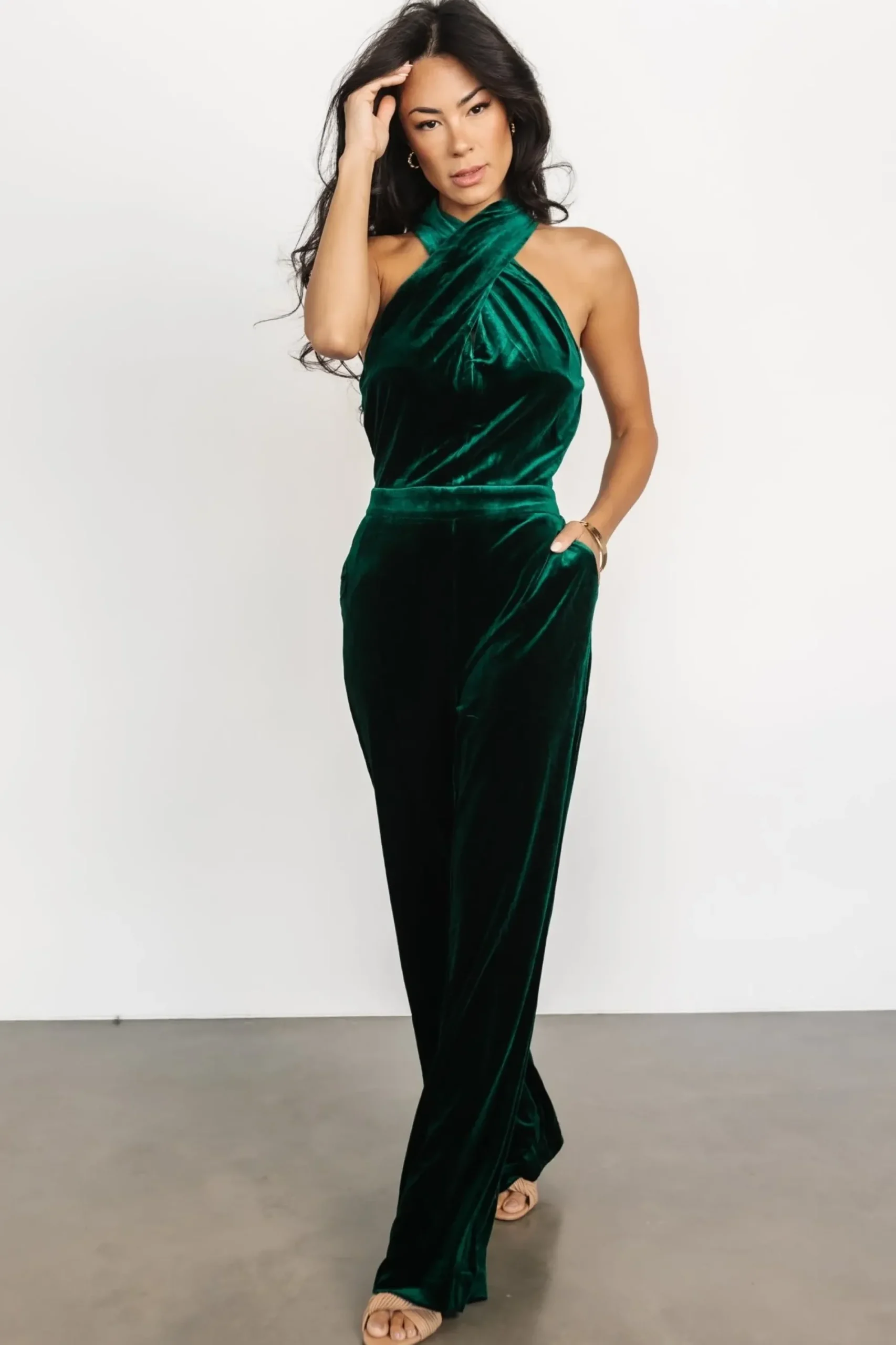 Clearance Baltic Born Cleopatra Velvet Jumpsuit | Dark Green
