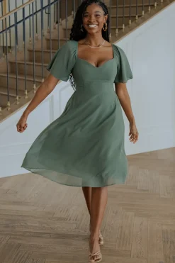 Sale Baltic Born Colette Sweetheart Midi Dress | Dark Sage