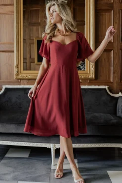 New Baltic Born Colette Sweetheart Midi Dress | Terracotta