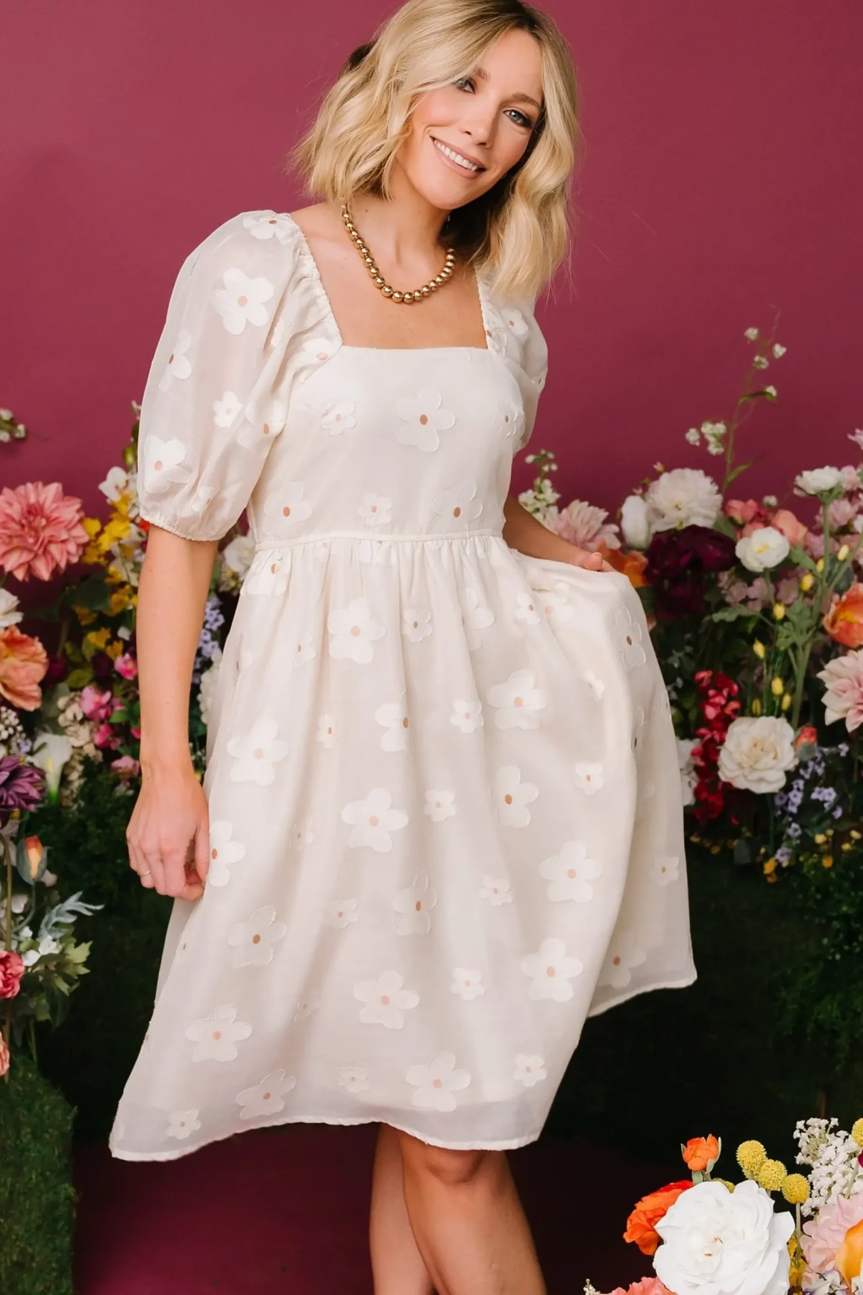 Outlet Baltic Born Daisy Short Dress | Vintage Cream Floral