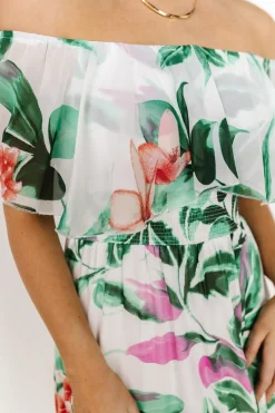 New Baltic Born Daphne Off Shoulder Maxi Dress | White + Green Multi Floral