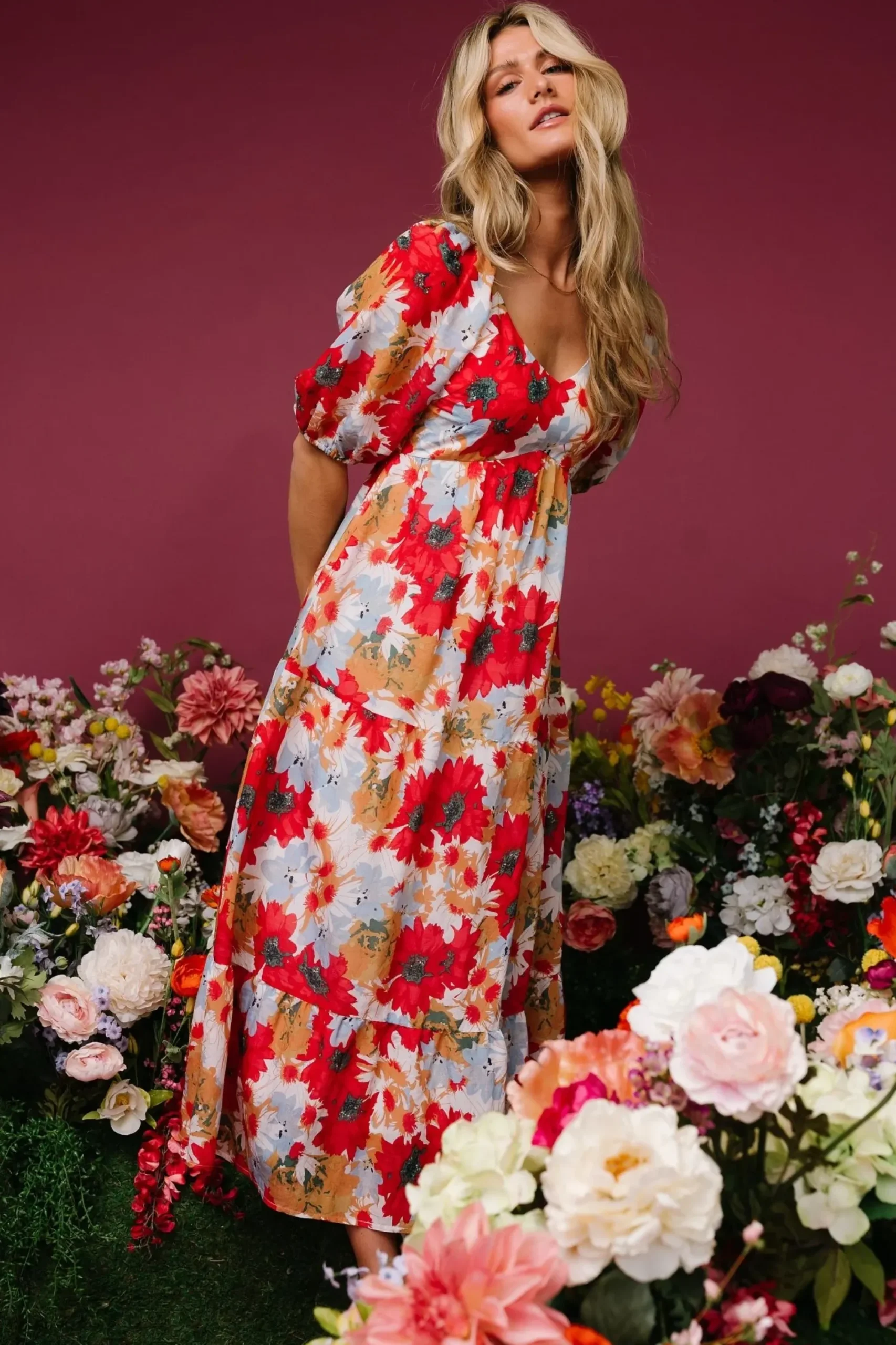 Fashion Baltic Born Denton Midi Dress | Red Multi