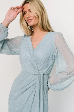 Discount Baltic Born Devlyn Pleated Dress | Dusty Blue Shimmer