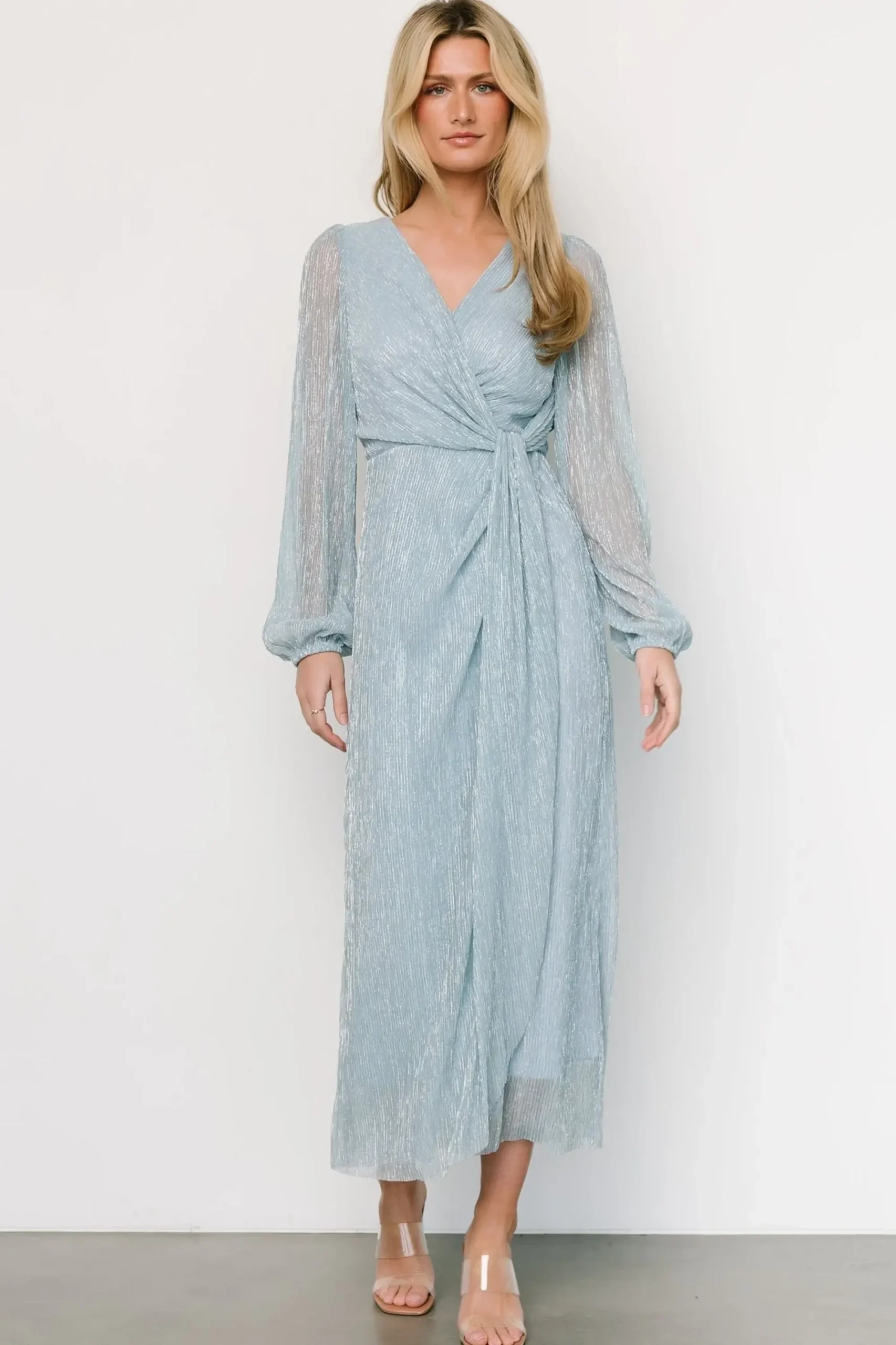 Discount Baltic Born Devlyn Pleated Dress | Dusty Blue Shimmer