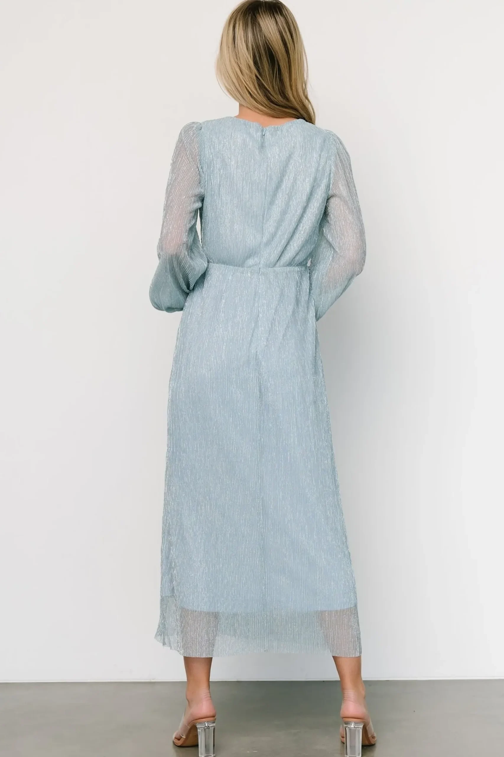 Discount Baltic Born Devlyn Pleated Dress | Dusty Blue Shimmer