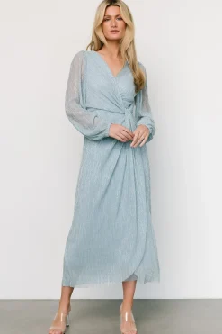Discount Baltic Born Devlyn Pleated Dress | Dusty Blue Shimmer
