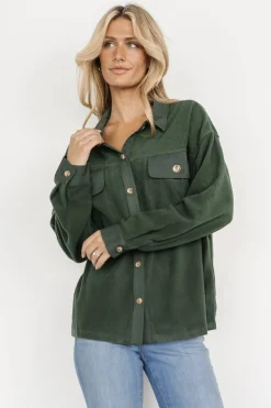 New Baltic Born Duke Button Up Top | Forest Green