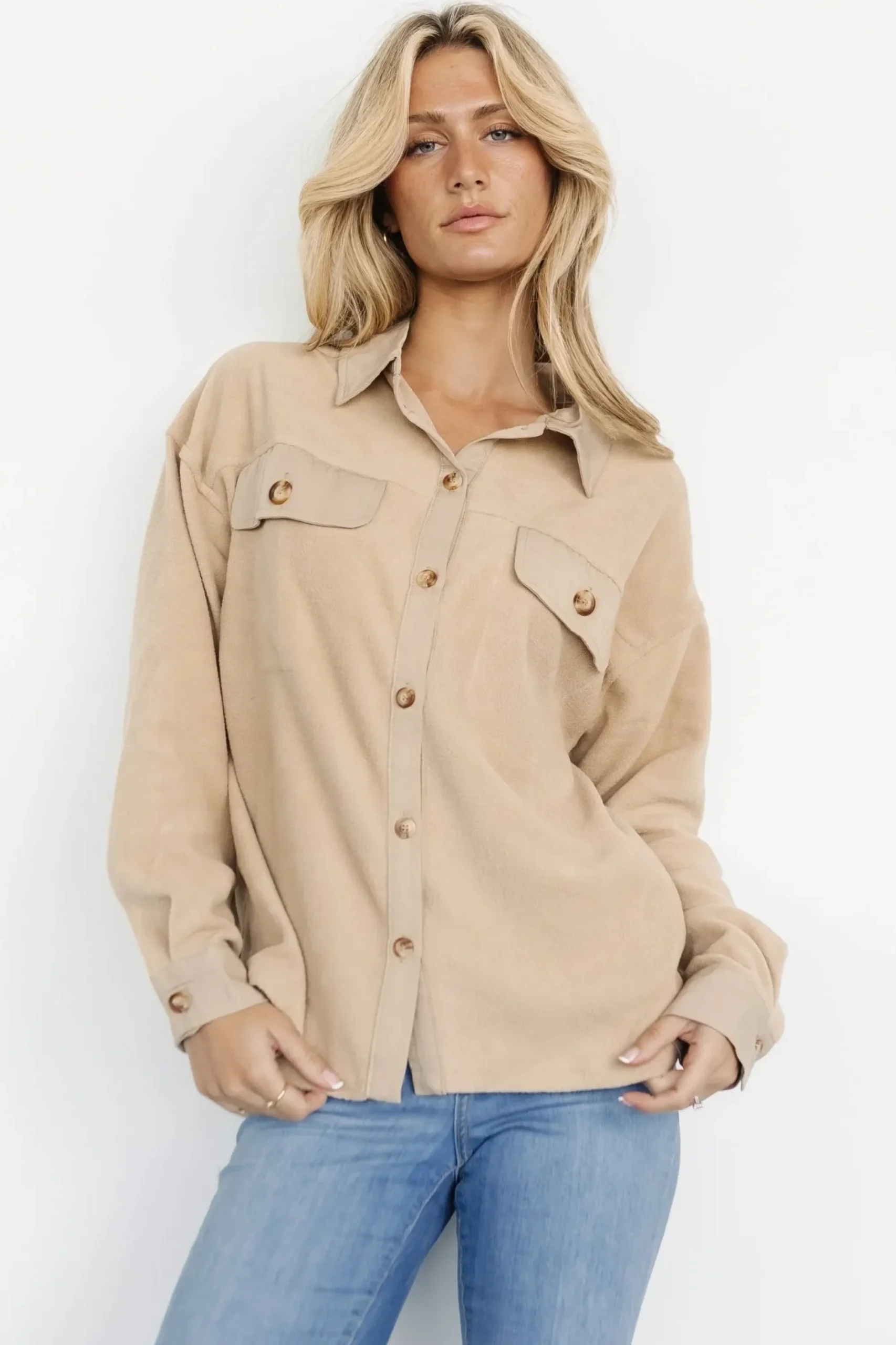 New Baltic Born Duke Button Up Top | Taupe