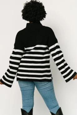 Sale Baltic Born Elmer Striped Half Zip Sweater | Black + White