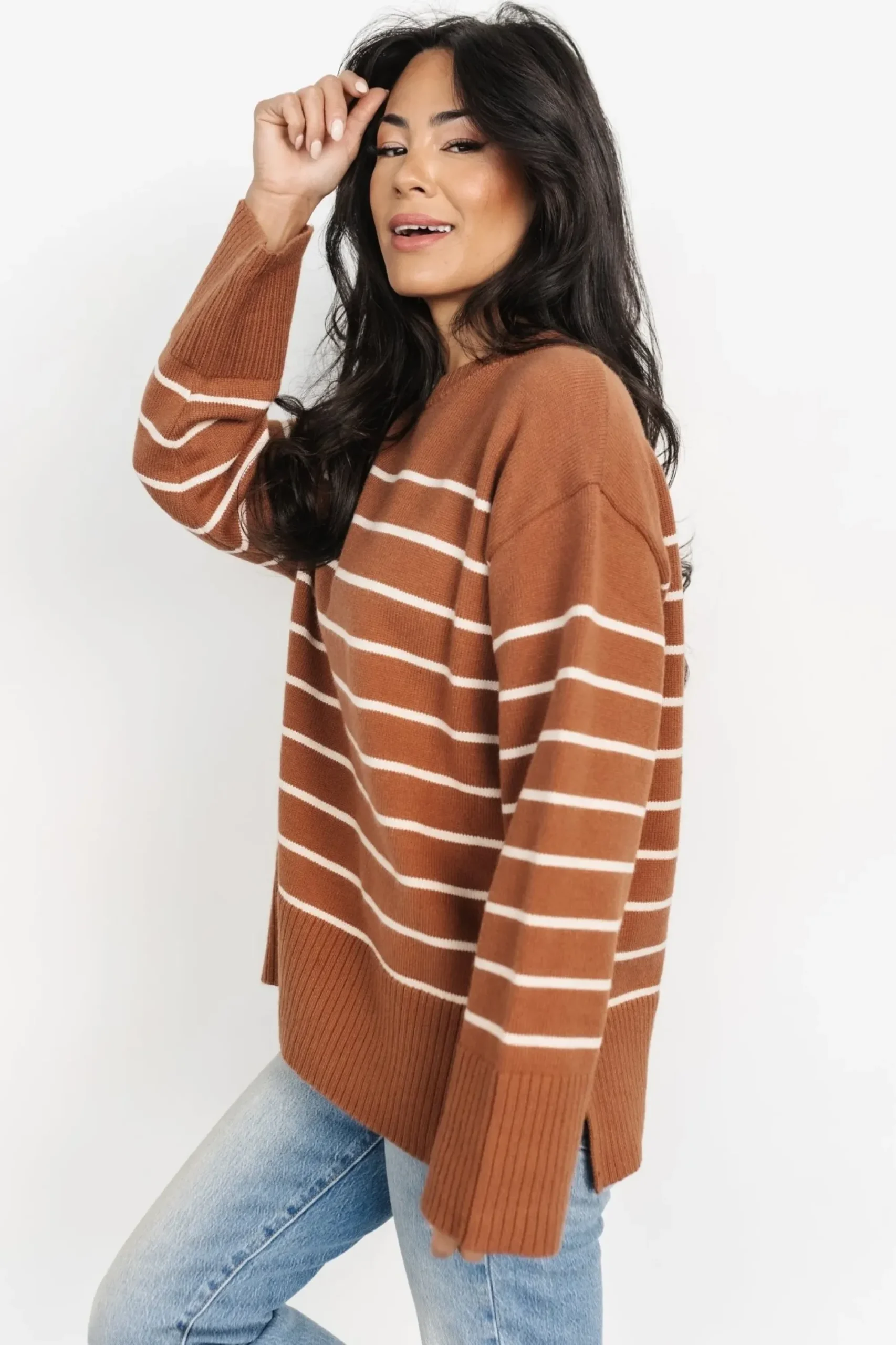 Fashion Baltic Born Emerson Stripe Knit Sweater | Dark Camel + Ivory