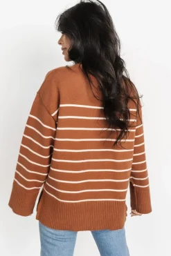Fashion Baltic Born Emerson Stripe Knit Sweater | Dark Camel + Ivory