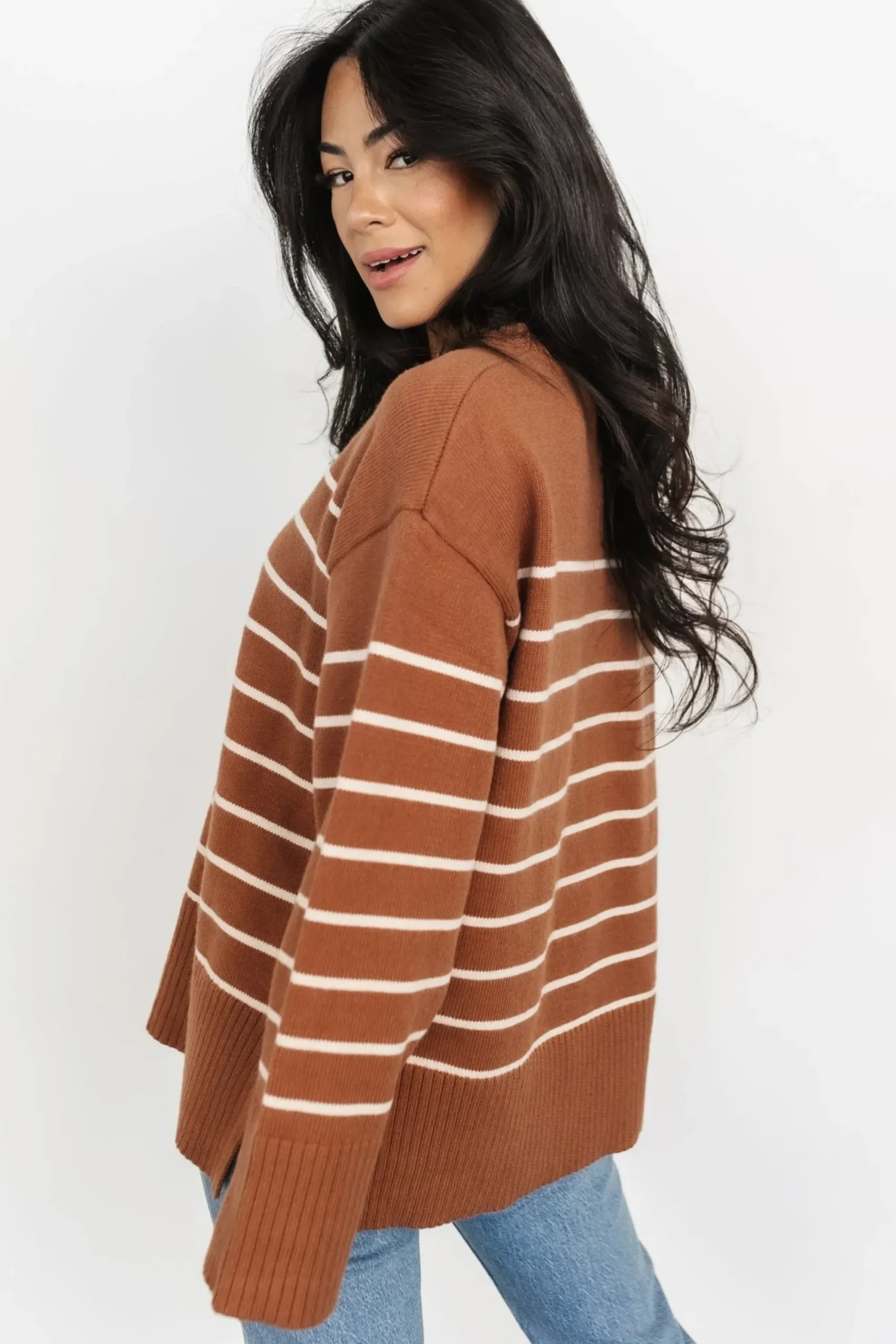Fashion Baltic Born Emerson Stripe Knit Sweater | Dark Camel + Ivory