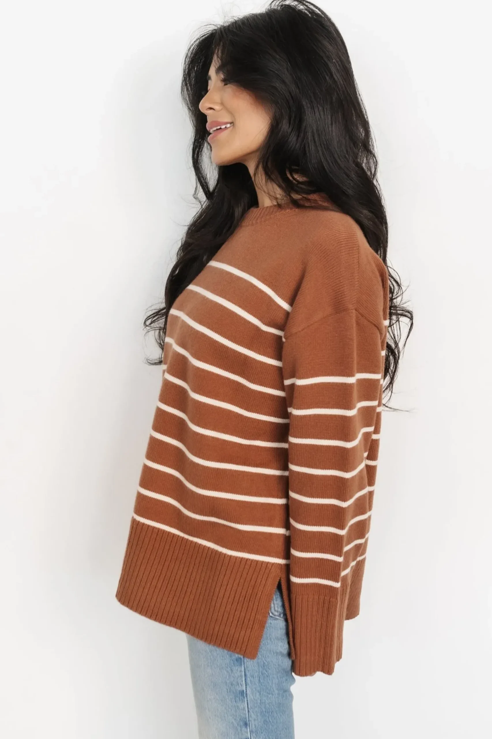 Fashion Baltic Born Emerson Stripe Knit Sweater | Dark Camel + Ivory