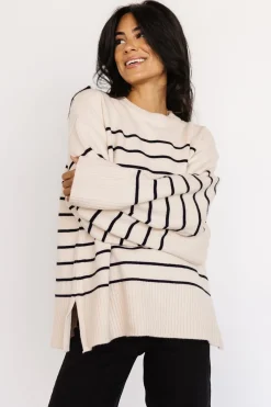 Sale Baltic Born Emerson Stripe Knit Sweater | Ivory + Black