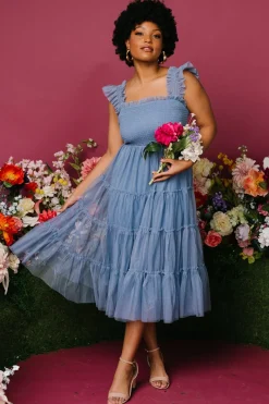 New Baltic Born Emma Smocked Tulle Dress | Slate Blue