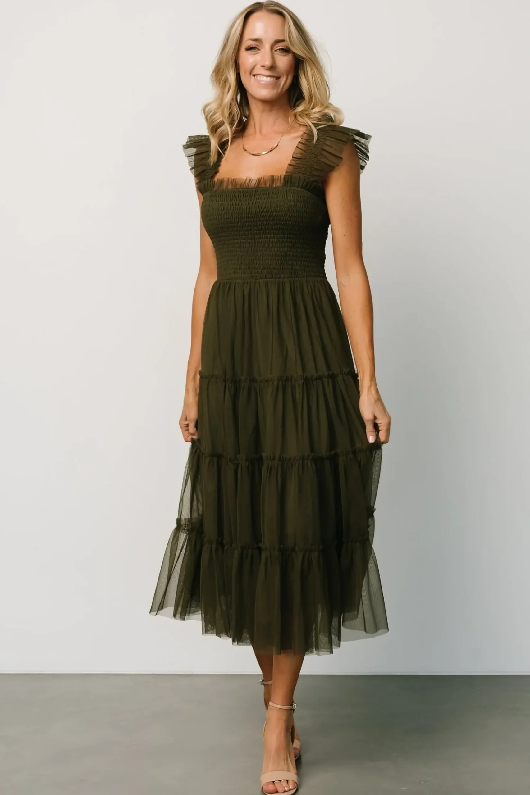 Fashion Baltic Born Emma Smocked Tulle Dress | Dark Olive